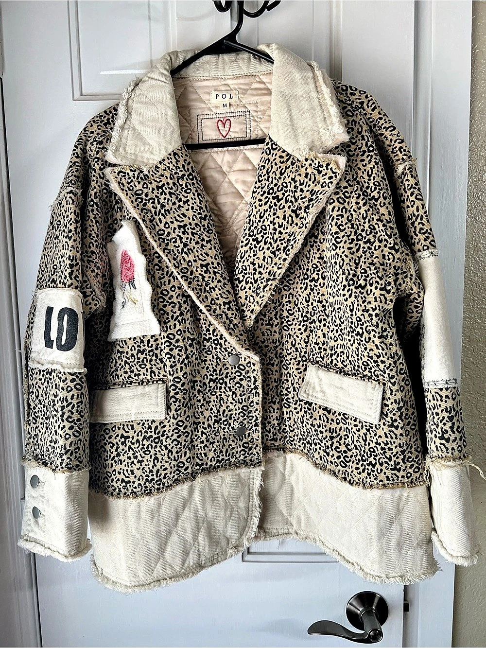 POL Leopard Print Denim Jacket Size Medium